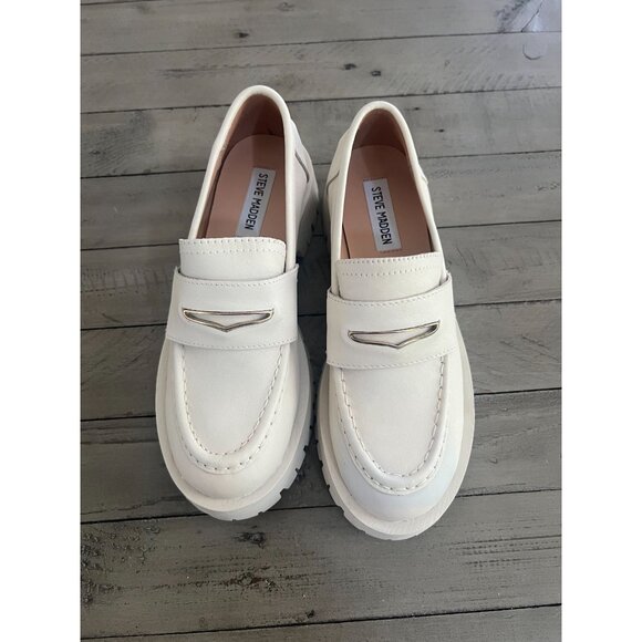 Steve Madden Lawrence White Bone Leather Chunky Platform Loafers Size 6 - Picture 3 of 9